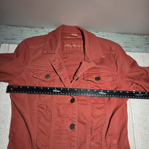 Eddie Bauer Denim Jean Jacket MED Biker Grunge Trucker Punk Retro Rock 80s Rust - Picture 8 of 13